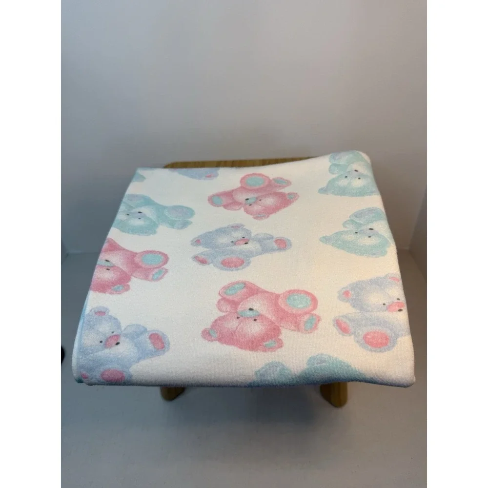 Carters White Blue Green Pink Teddy Bear Baby Blanket Cotton Pastel Vintage 90's